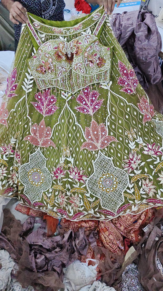 Green Pdp crop top Lehenga