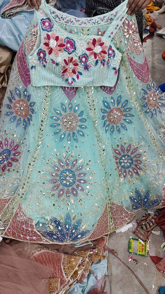 Sky Blue crop top Lehenga