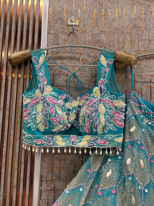 Blue sea green Pdp crop top Lehenga