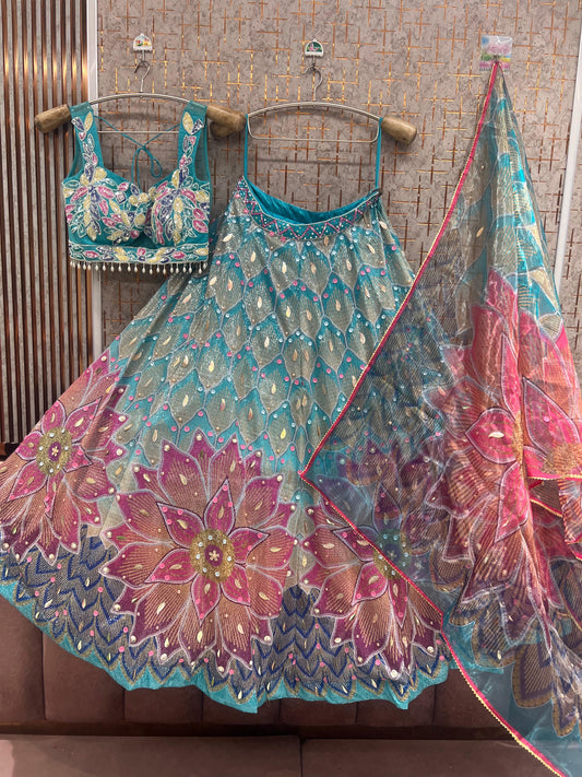 Blue sea green Pdp crop top Lehenga