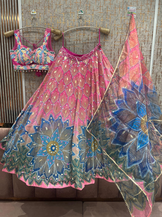 Pink Pdp crop top Lehenga