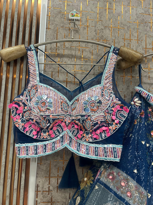 Blue Pdp crop top Lehenga