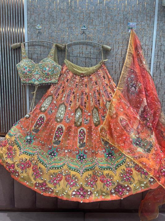 Rust Orange Pdp crop top Lehenga