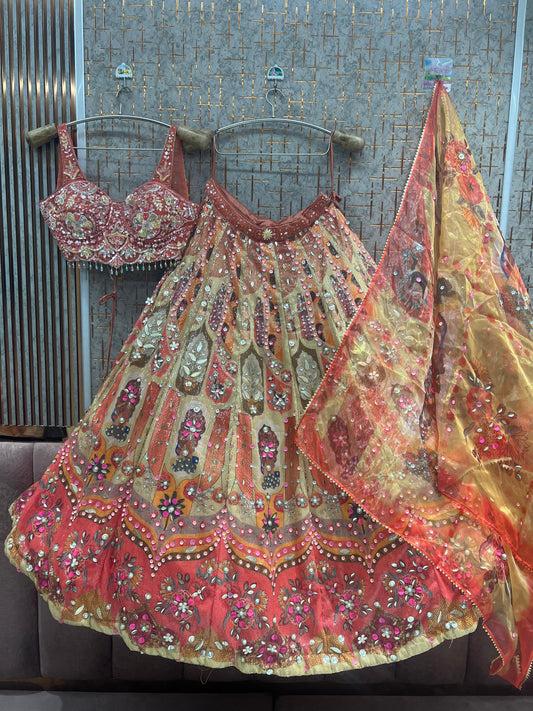 Mustard Yellow Pdp crop top Lehenga