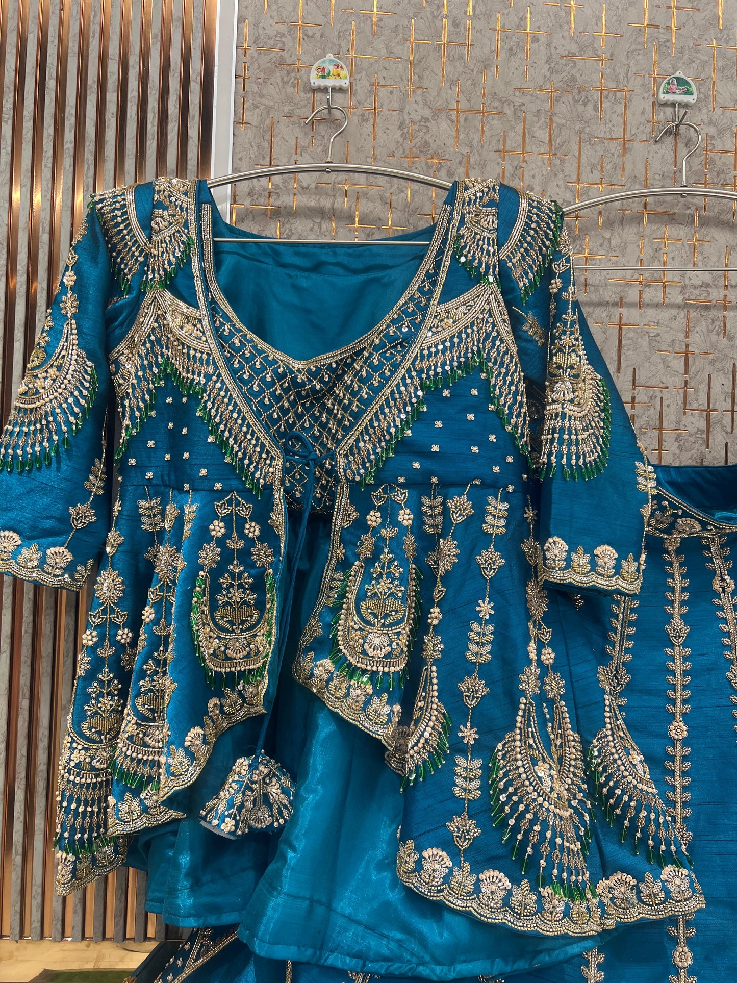 Blue Farshi Garara Muslim Special Long Peplum Dress Lehenga