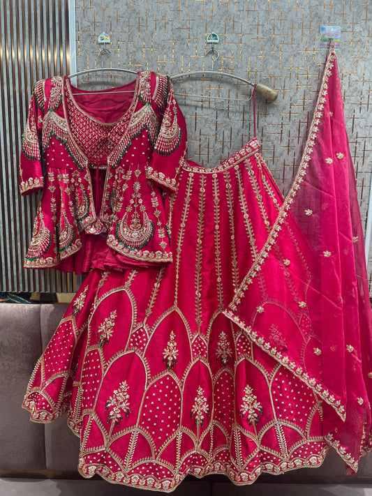 Hot pink Farshi Garara Muslim Special Long Peplum Dress Lehenga