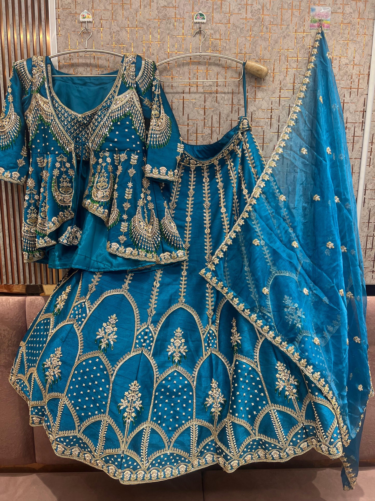Blue Farshi Garara Muslim Special Long Peplum Dress Lehenga