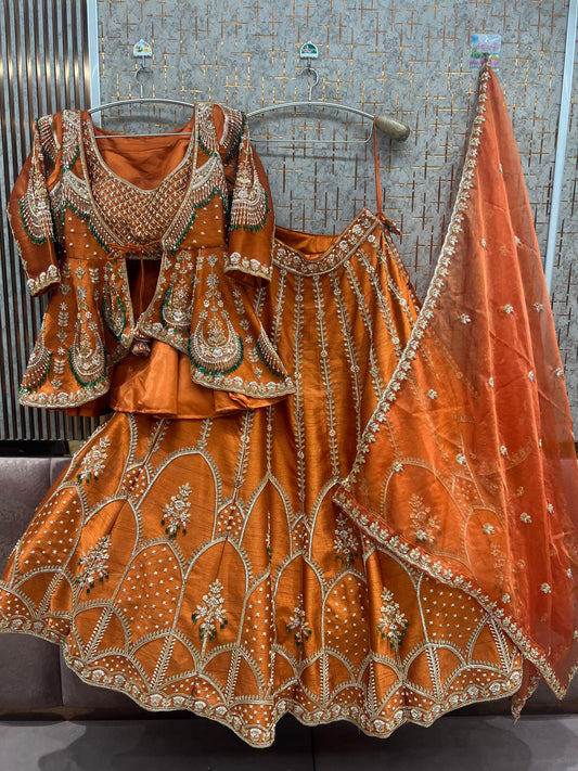 Rust orange Farshi Garara Muslim Special Long Peplum Dress Lehenga