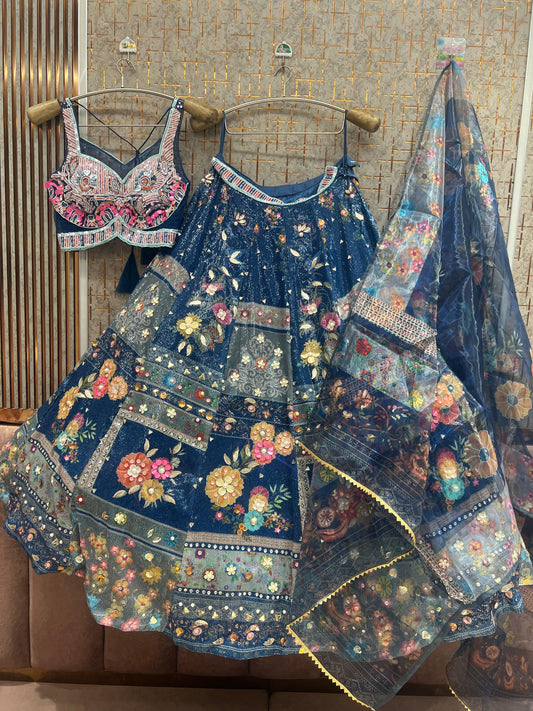 Blue Pdp crop top Lehenga