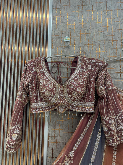 Multicolour Peach pink Crop Top Lehenga