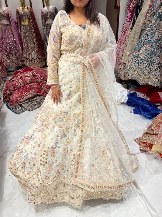White Peacock Crop Top Lehenga