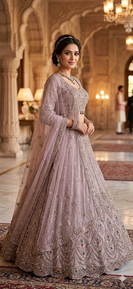 Pink lavender crop top Lehenga