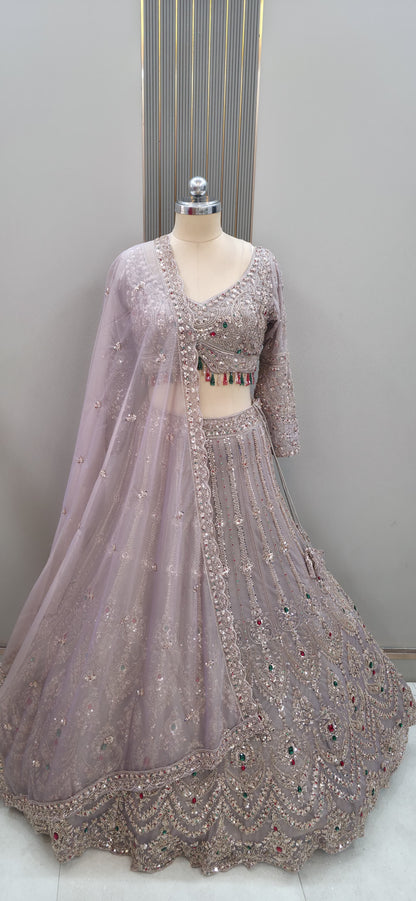 Pink lavender crop top Lehenga
