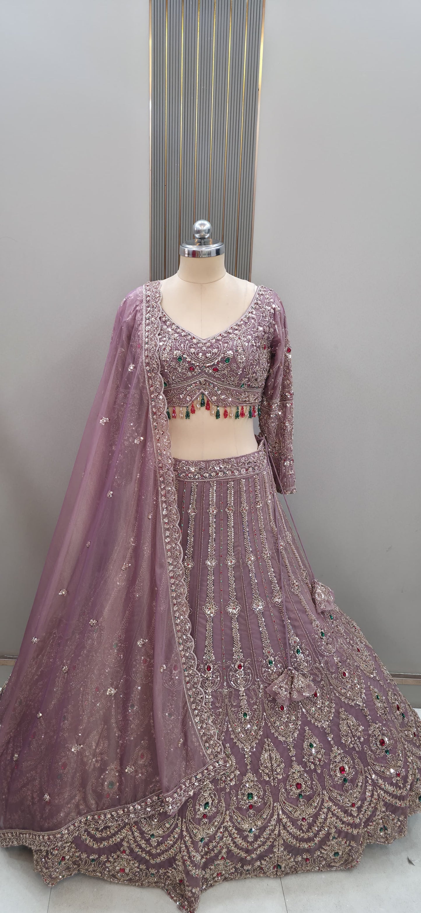Pink lavender crop top Lehenga