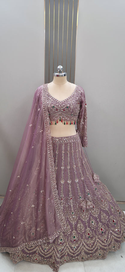 Pink lavender crop top Lehenga
