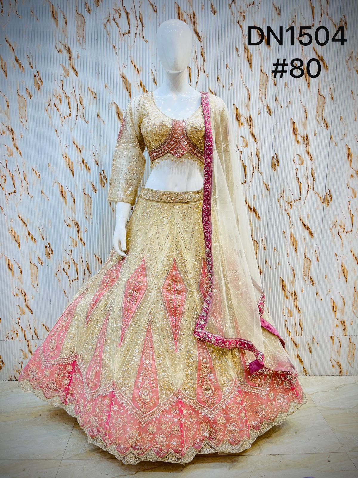 Golden Pink Crop Top Lehenga