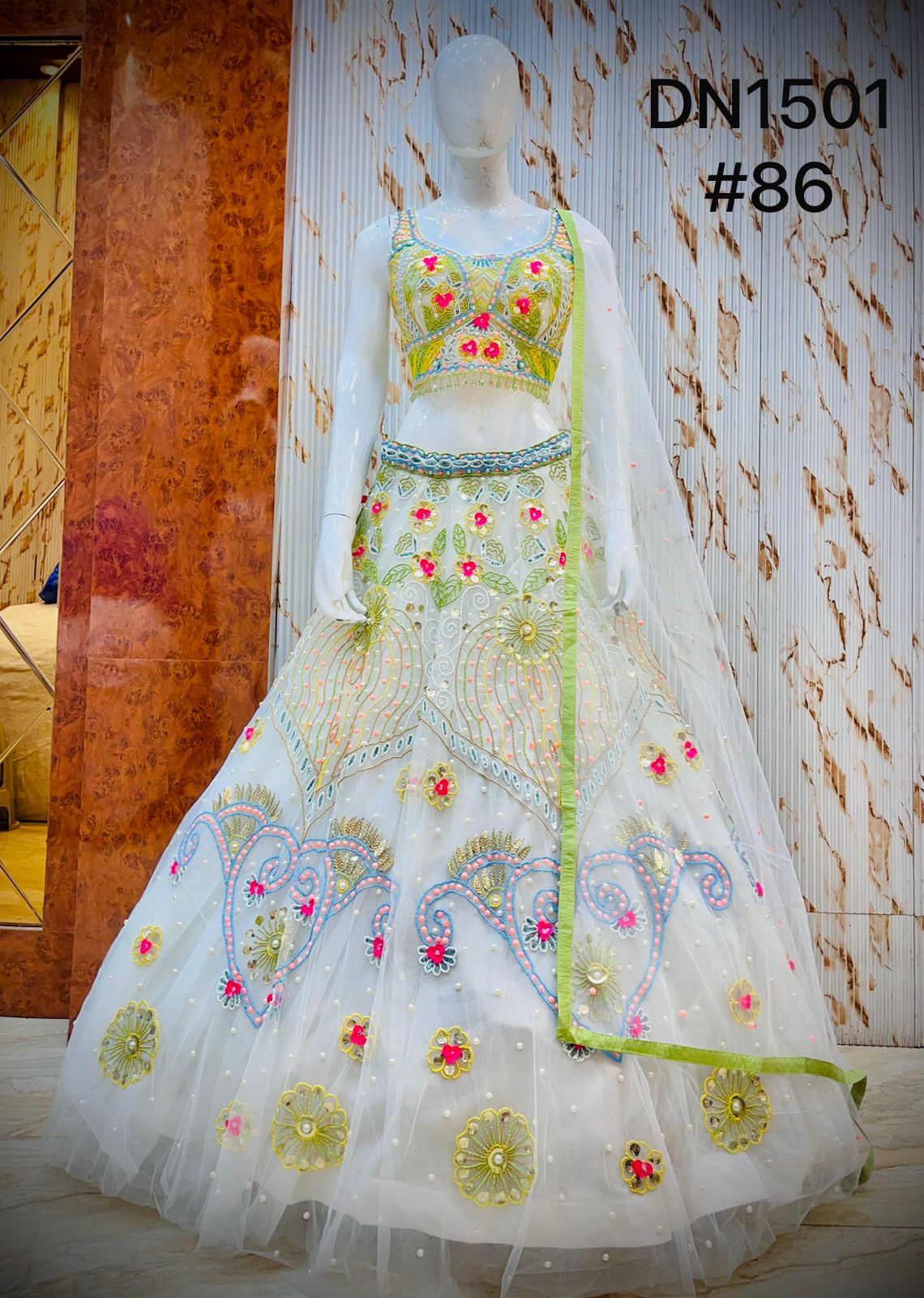 White Green Lavender Pdp Crop Top Lehenga