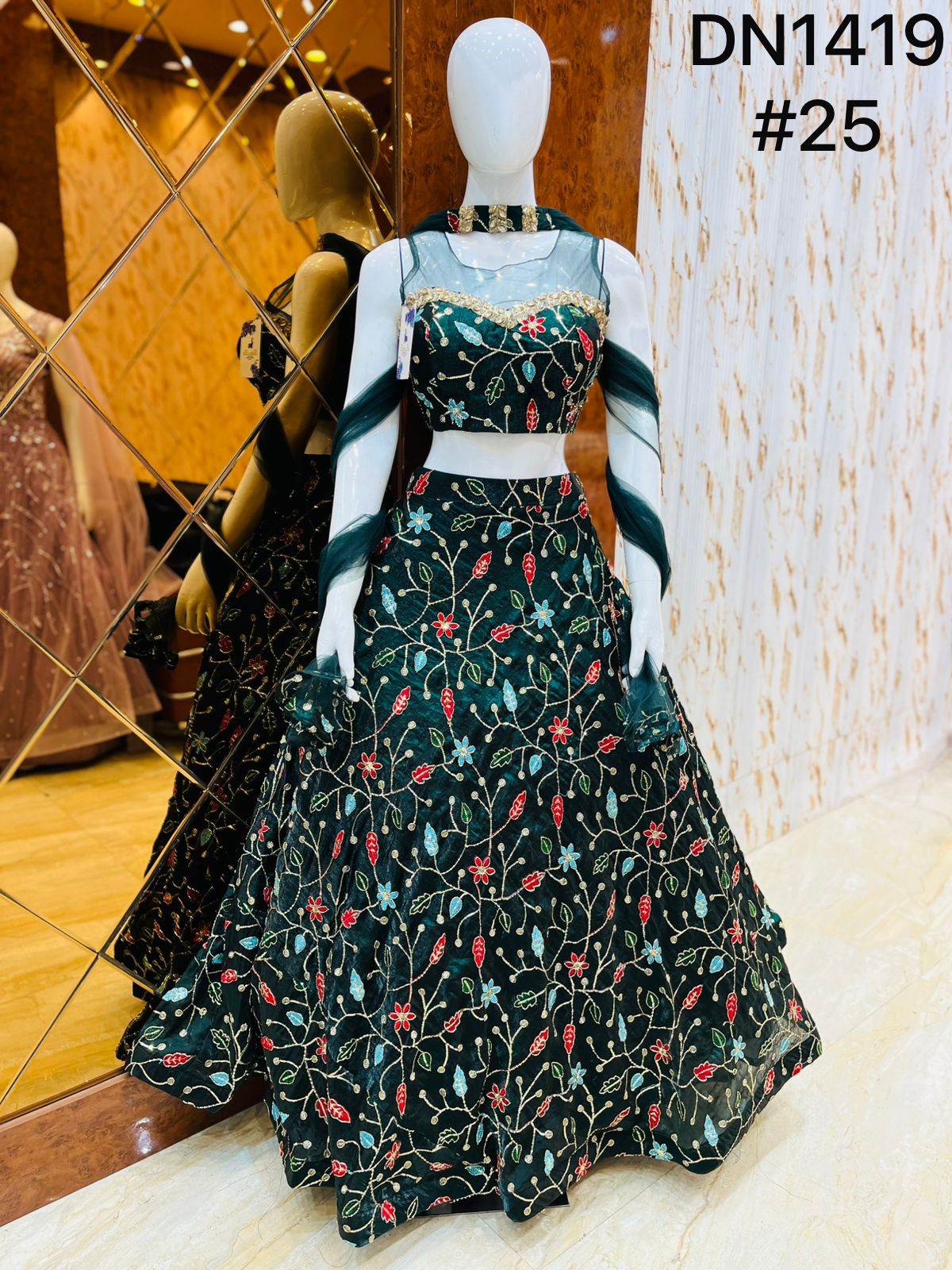 Dark Green Crop Top Lehenga