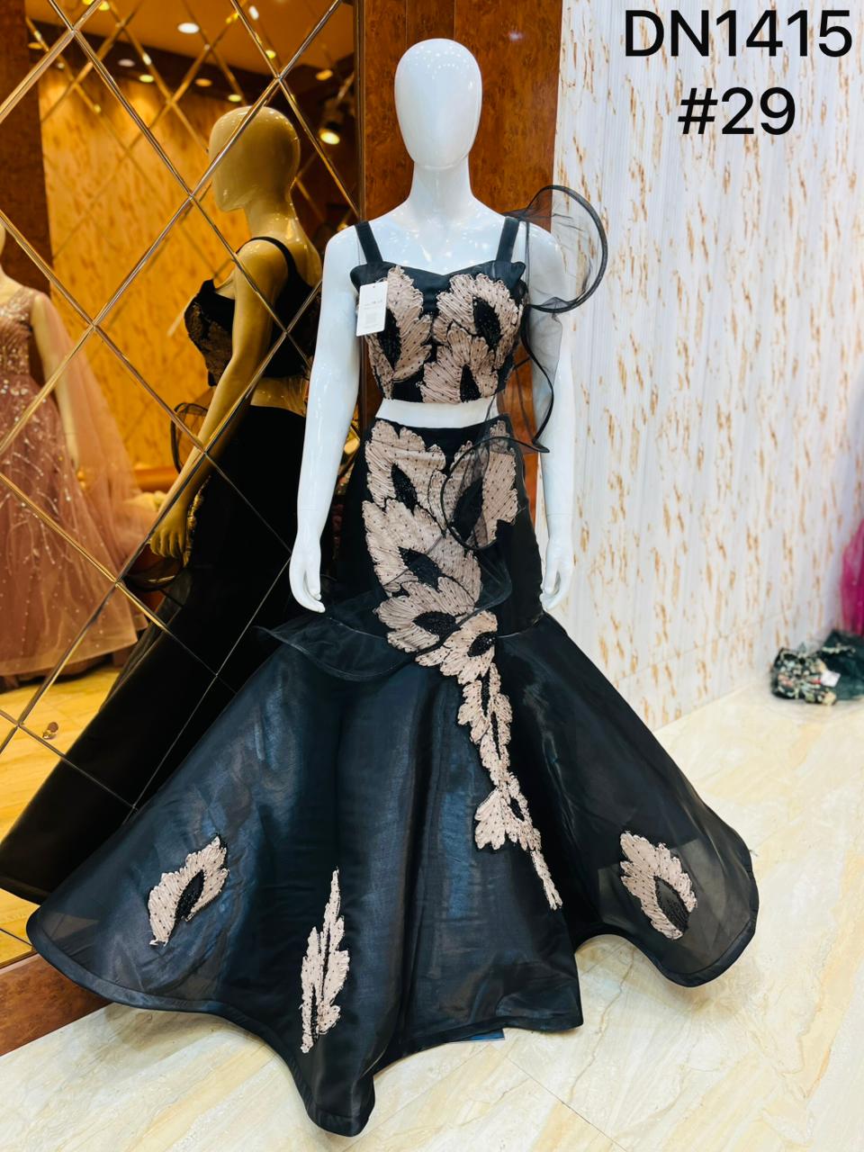 Blue Black Crop Top Gown