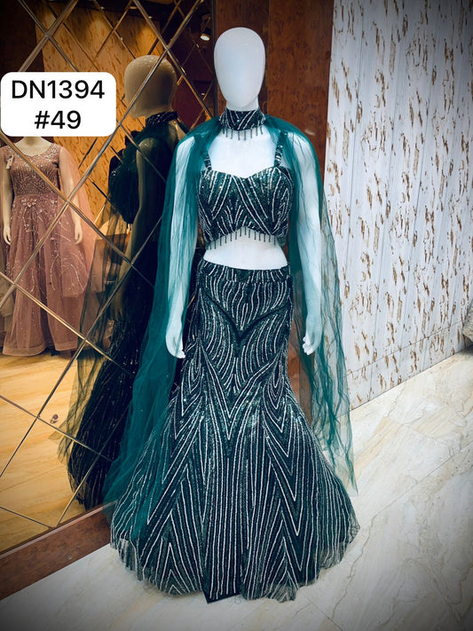 Dark Green Crop Top Lehenga