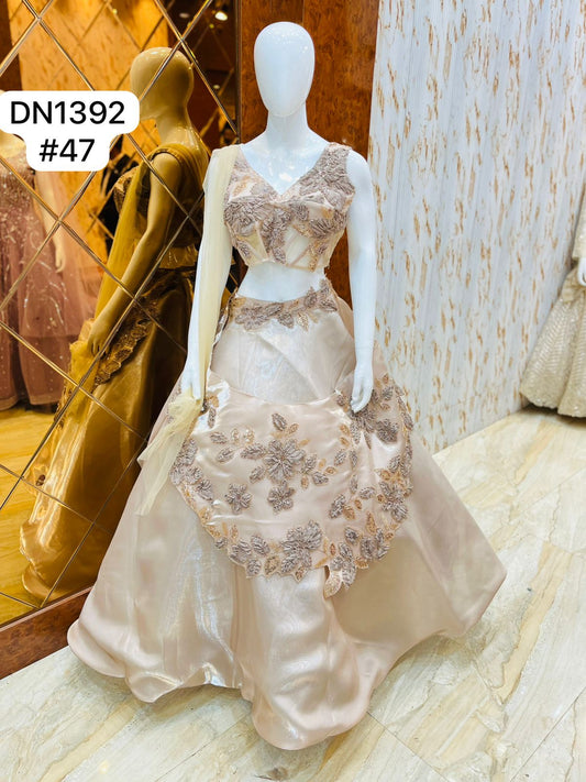 Beige Golden Crop Top Gown