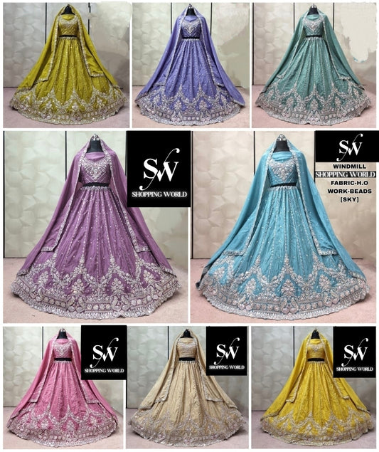 Purple pink Pista green Yellow Blue Lavender peach Mustard Ho Lehenga