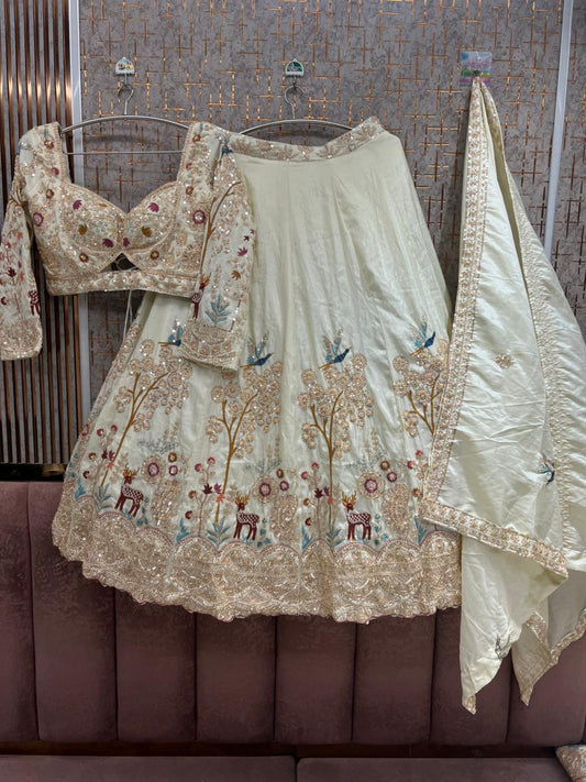 Designer white cream Ready to Wear crop top Lehenga