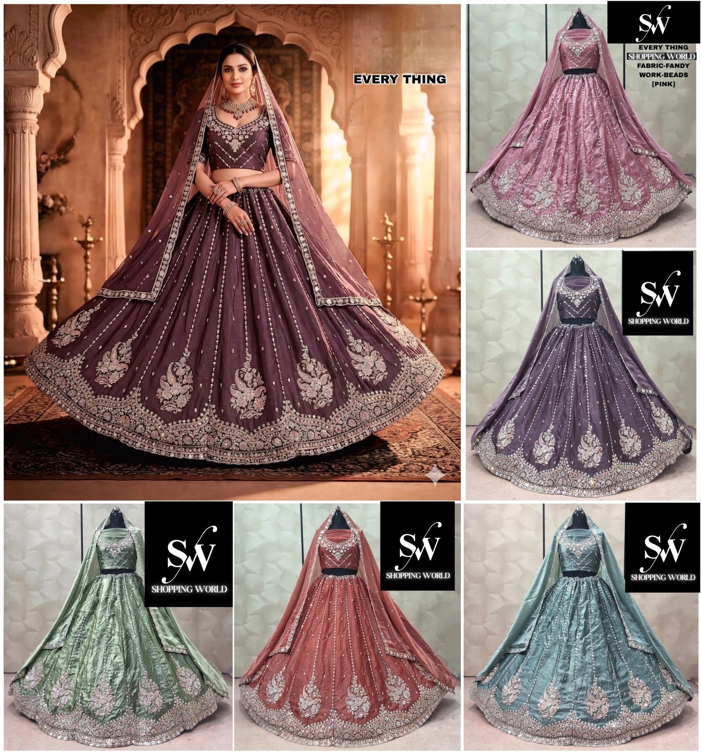 Pink Green Peach Sky Blue Purple Fancy Lehenga