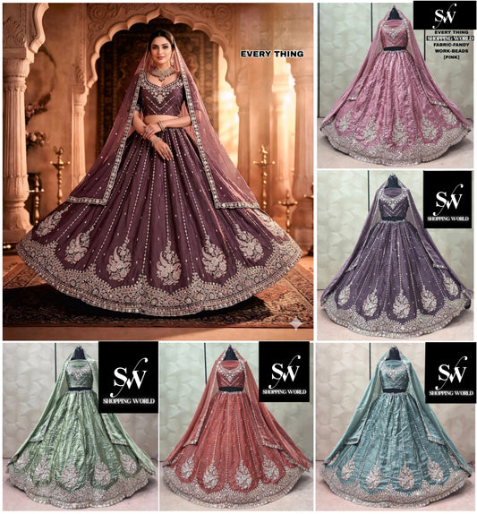 Pink Green Peach Sky Blue Purple Fancy Lehenga