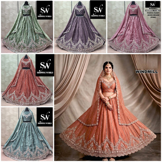 Pink Green Peach Sky Blue Purple Peach Fandy Lehenga