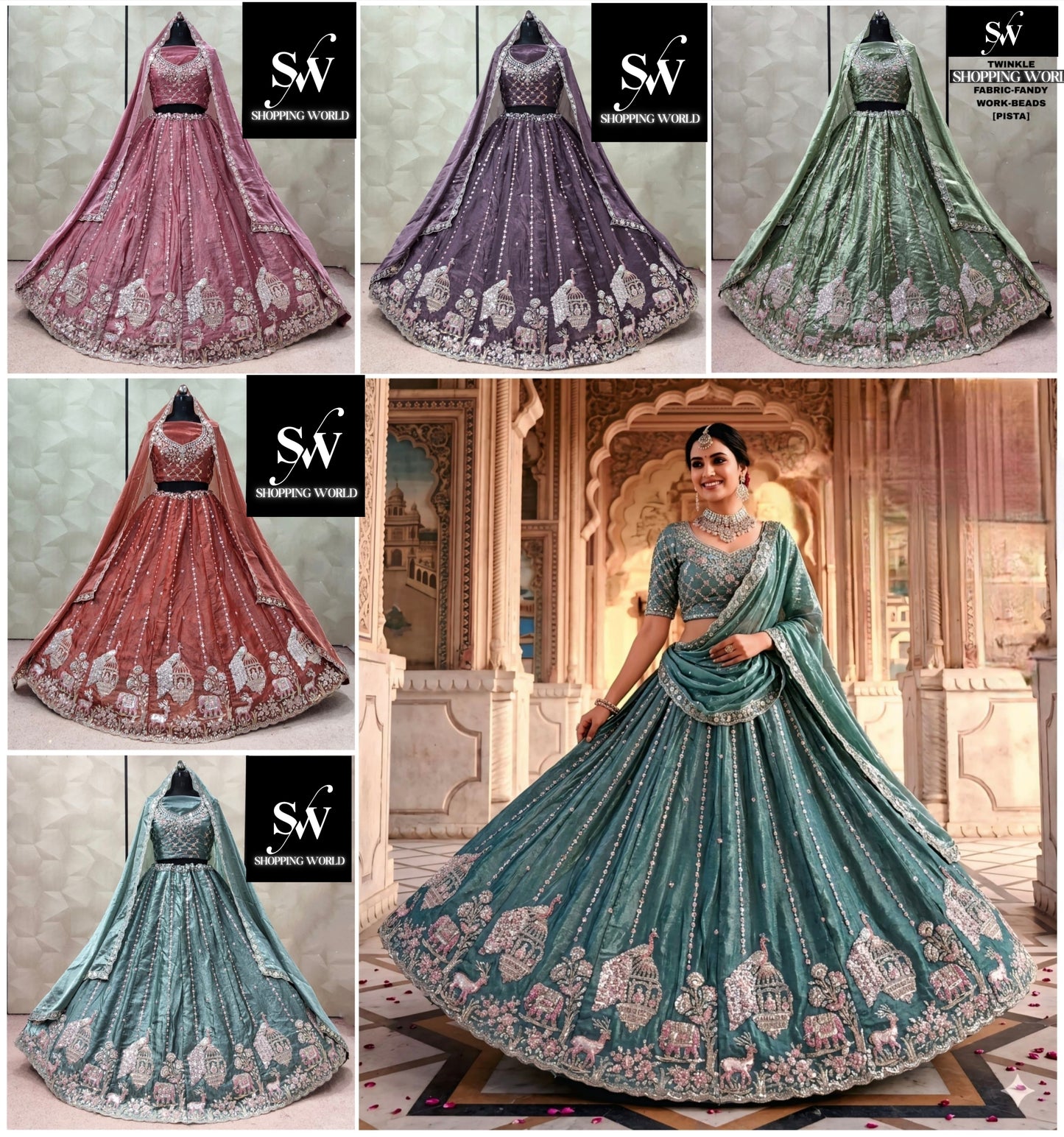 Pink Pista Green Peach Sky Blue purple Fandy Lehenga