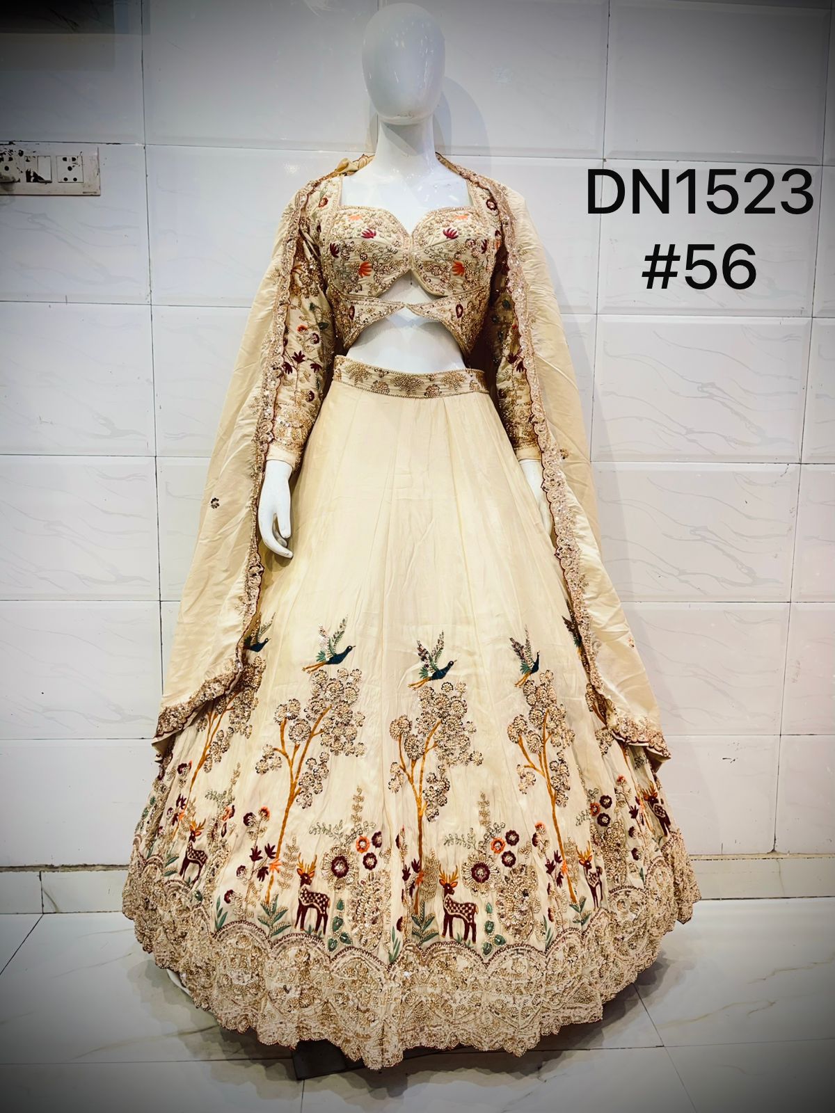 Chiku golden Peacock Crop Top Lehenga