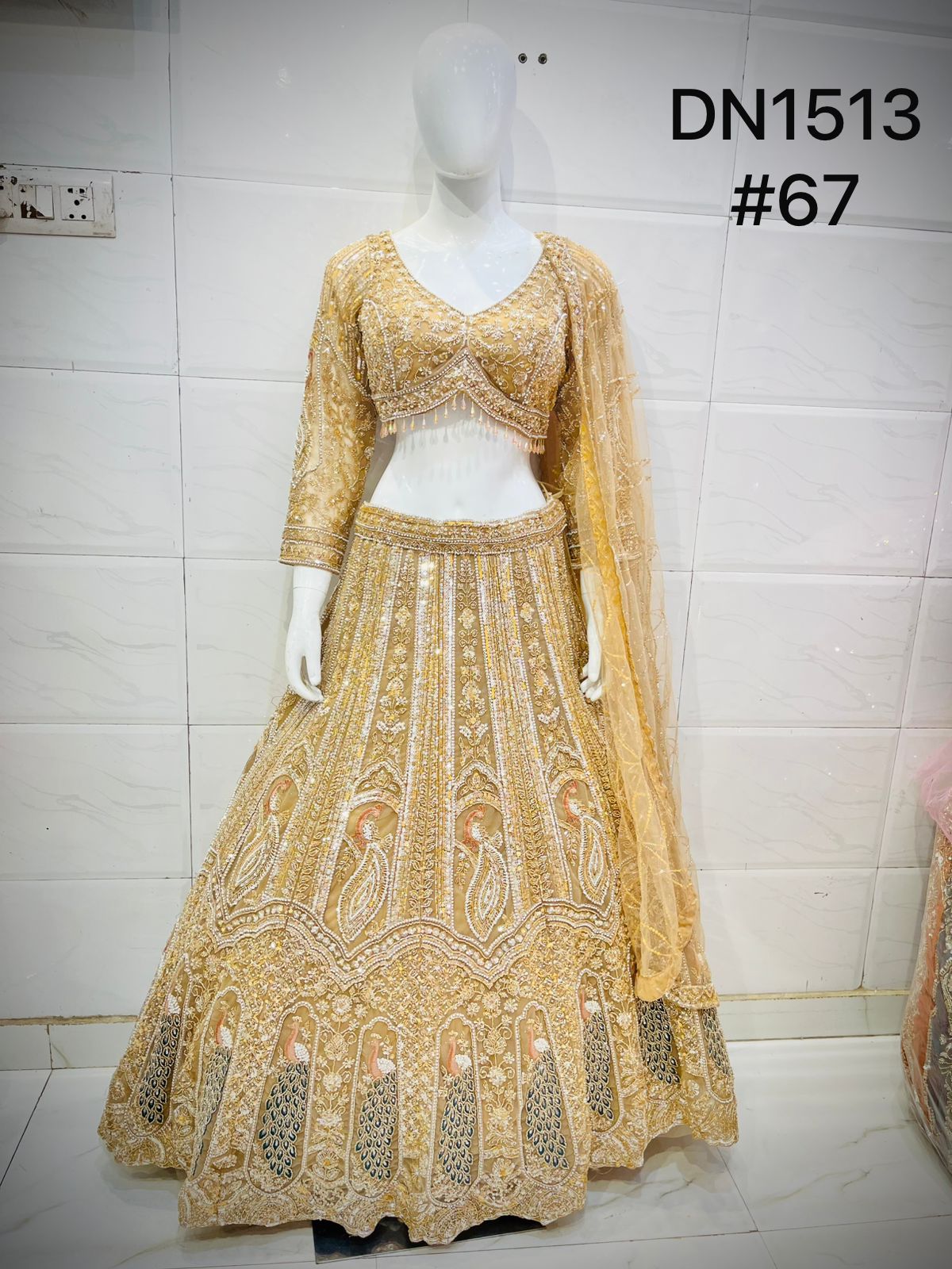 Golden Peacock Crop Top Lehenga