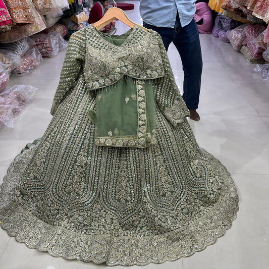 Mehendi green Crop Top Lehenga