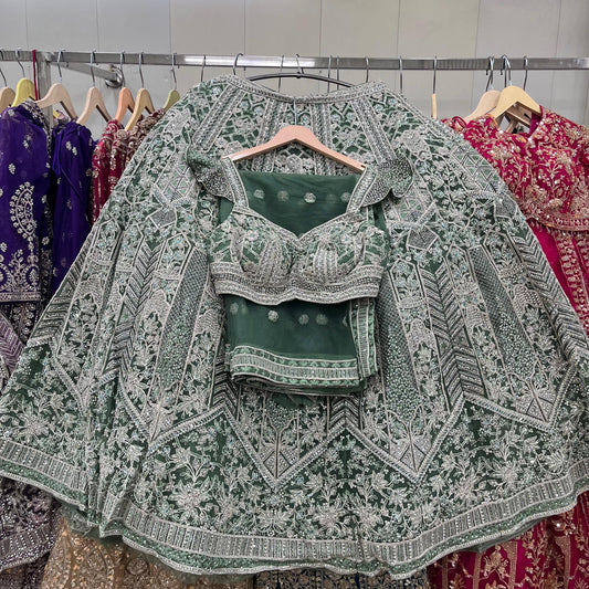 Green Crop Top Lehenga