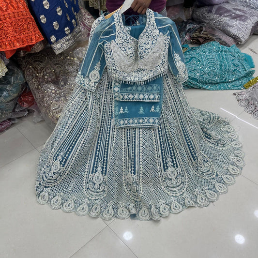 Sky Blue Crop Top Lehenga