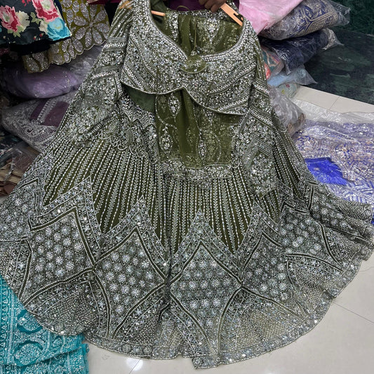 Mehendi Green Crop Top Lehenga