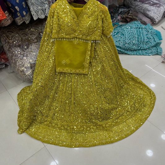 Yellow Haldi Mehendi Crop Top Lehenga
