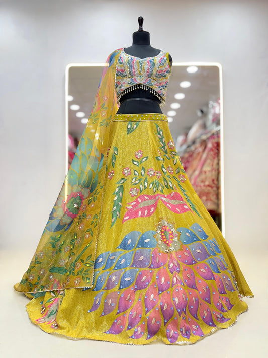 Yellow Haldi Mehendi PDP Crop Top Lehenga