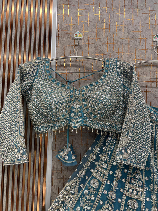 Sky Blue Crop Top Lehenga