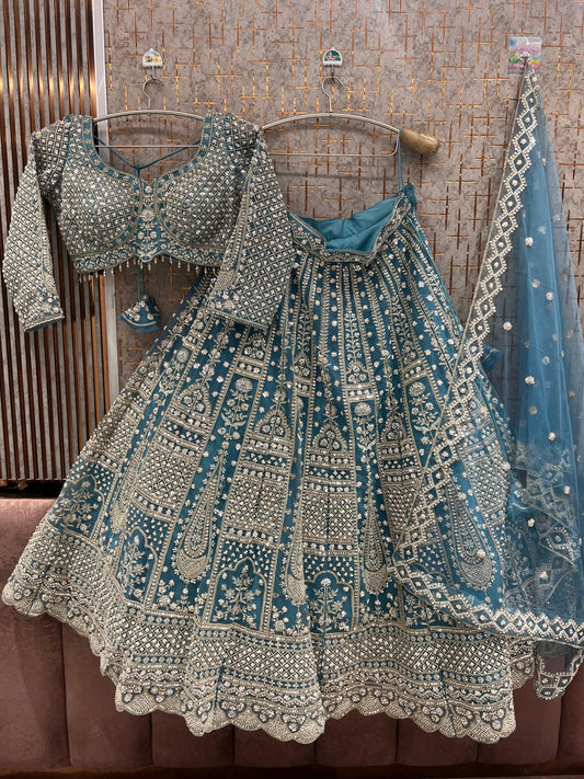 Sky Blue Crop Top Lehenga