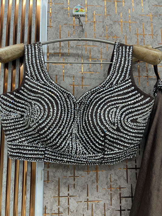 Dark Blue Crop Top Lehenga