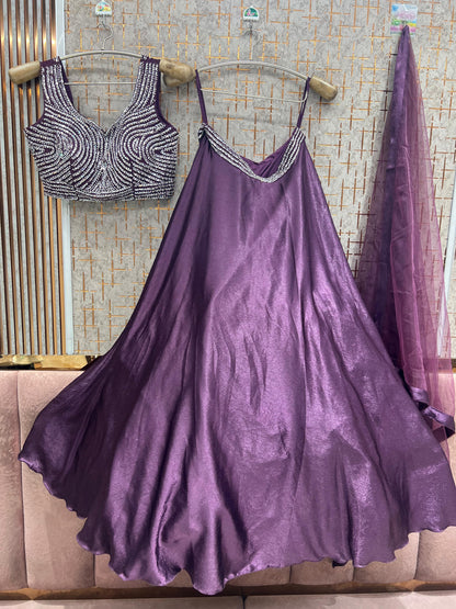 Dark Blue Crop Top Lehenga