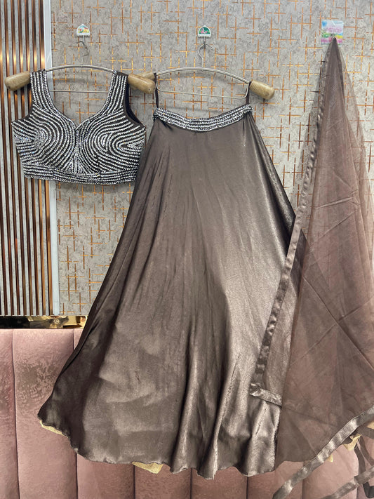 Rust Brown Crop Top Lehenga