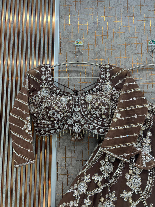 Rust Brown Crop Top Lehenga