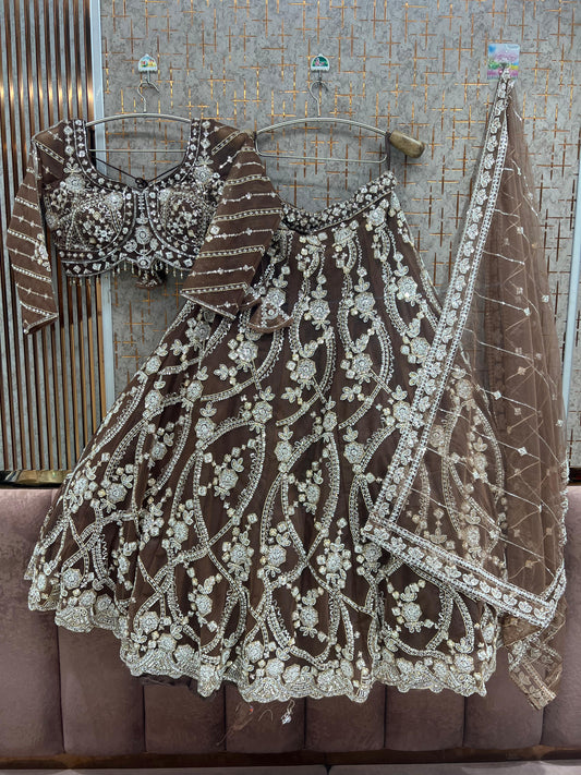 Rust Brown Crop Top Lehenga