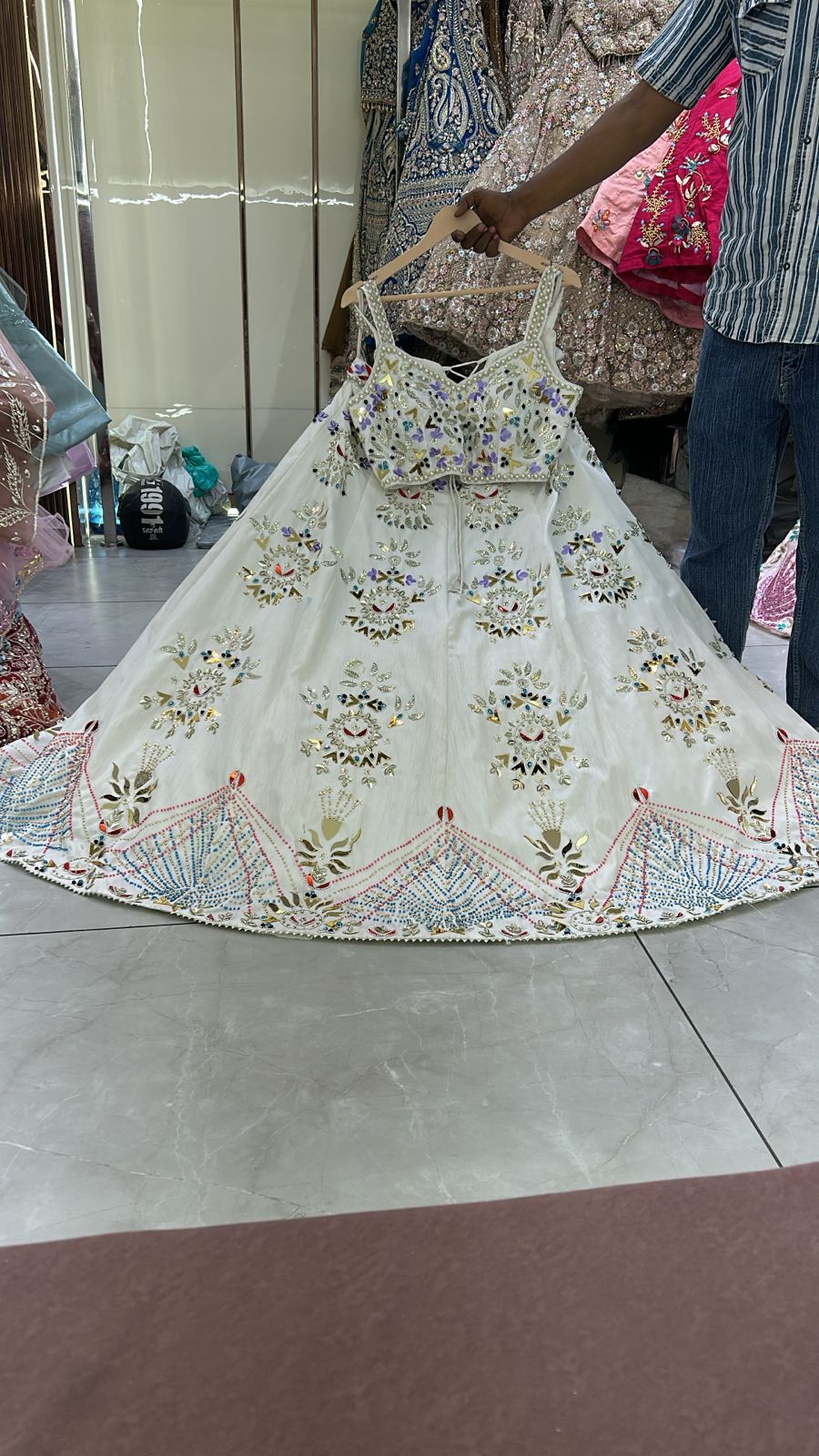 White Pdp Crop Top Lehenga
