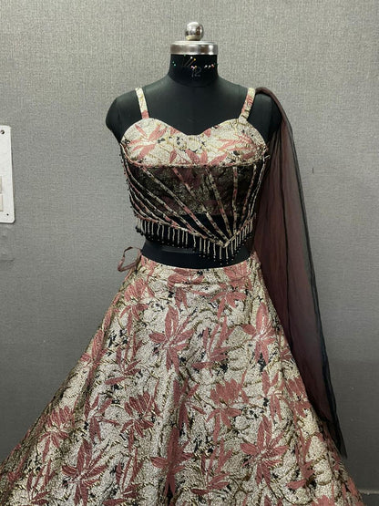 Dark Brown Crop Top Lehenga
