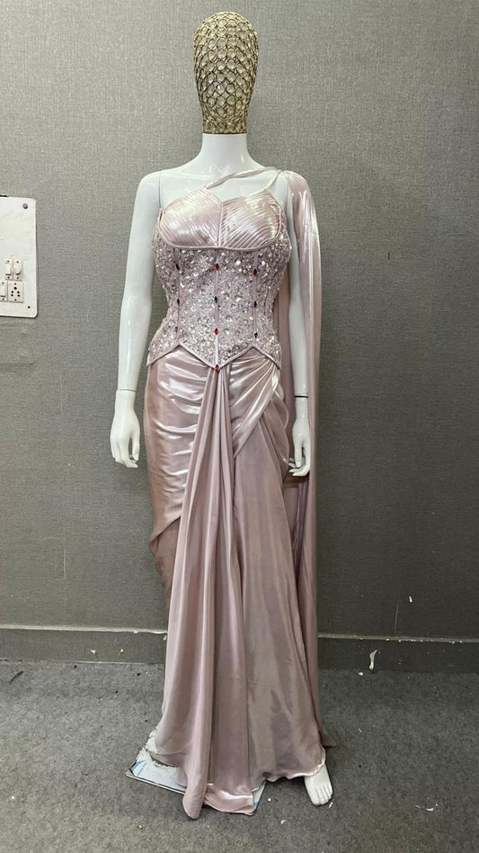 Baby Pink Drape Saree