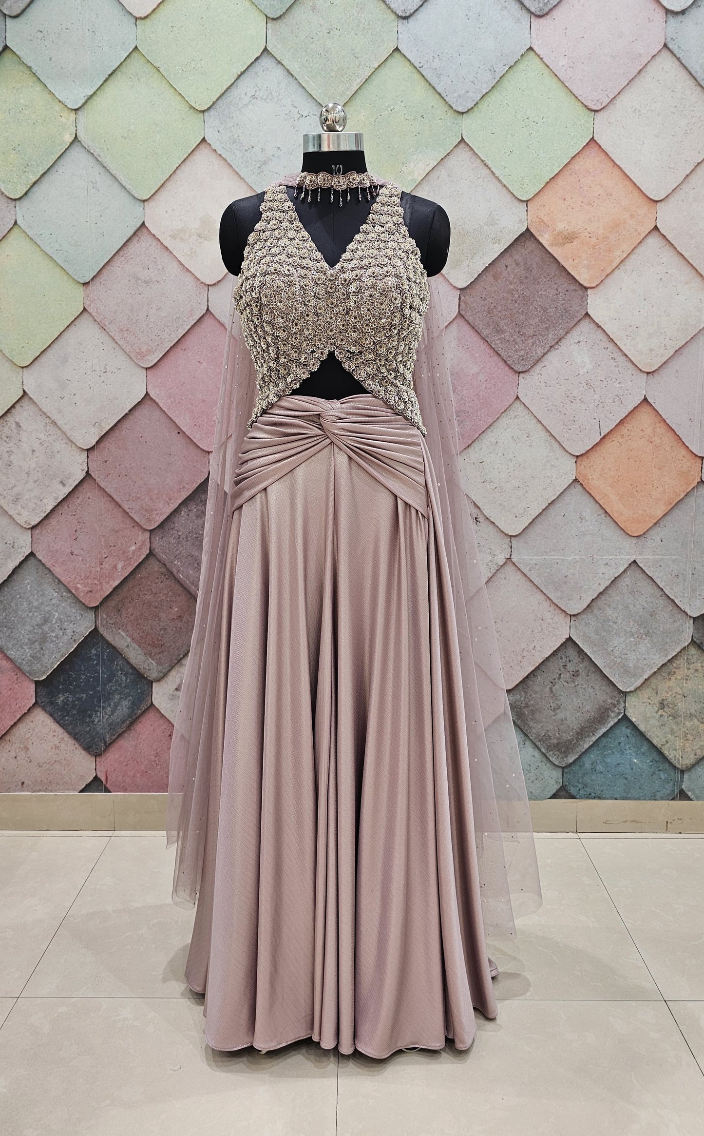 Pink handwork Crop Top Lehenga